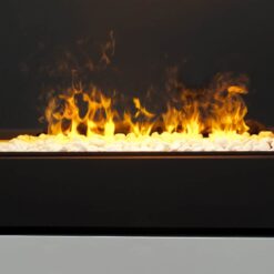 Insert électrique à poser Cassette L Galets de Dimplex vu de face avec sa flamme orangée au centre